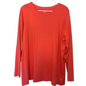 Lands End Relaxed Fit Shirt 1X Long Sleeve Supima Cotton Bright Red Orange Soft